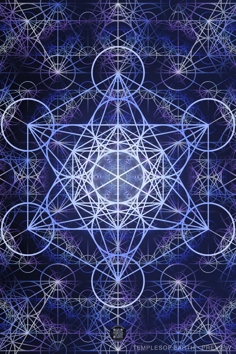 Mjölnir print: electric-blue lines over a storm-dark indigo